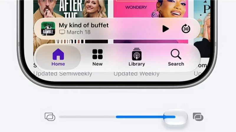 iOS 27 液态玻璃 UI 新增透明度滑块，用户可自由调节界面通透程度